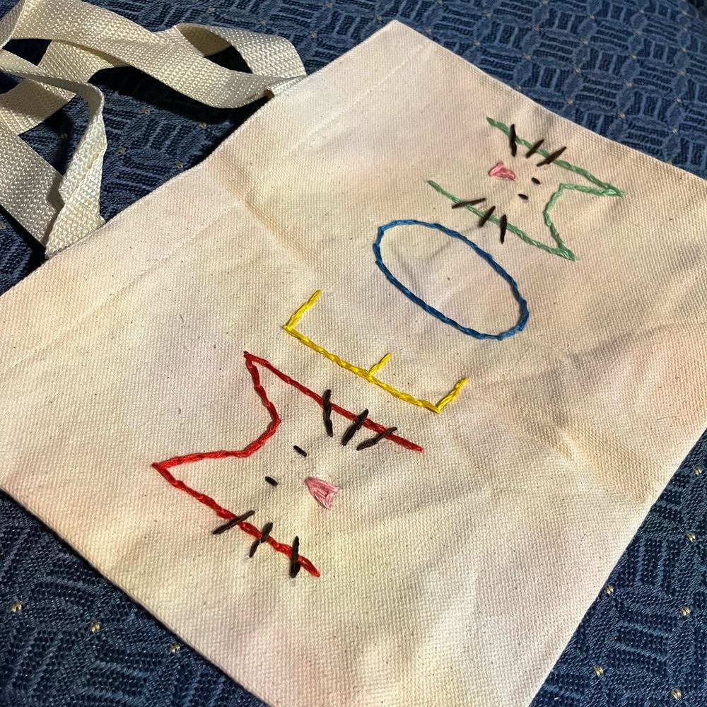 HAND-EMBROIDERED MEOW Cat Tote – 1 of 4 Designs. - Picture 6 of 8